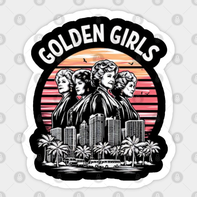 Golden Girls against a backdrop of a Miami sunset Sticker by StyleTops